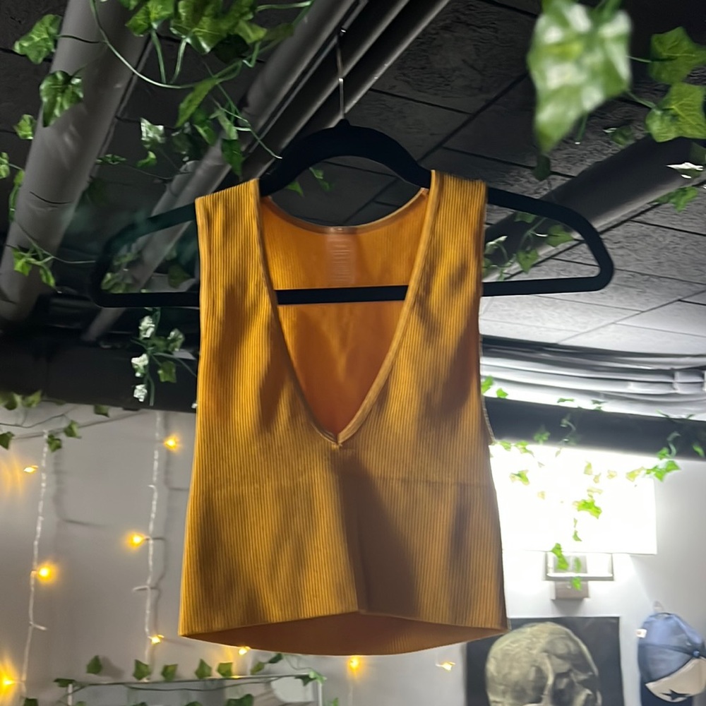 Yellow Ribbed V Neck tank